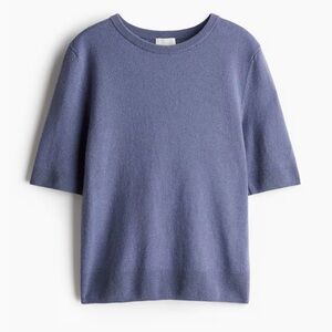 H&M Fine Knit Short Sleeve Cashmere Top in Dusty Blue. NWT. Medium